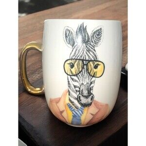 Pier 1 Executive Zebra Coffee Mug Gold Handle Oversized Business Suit & Tie Cute